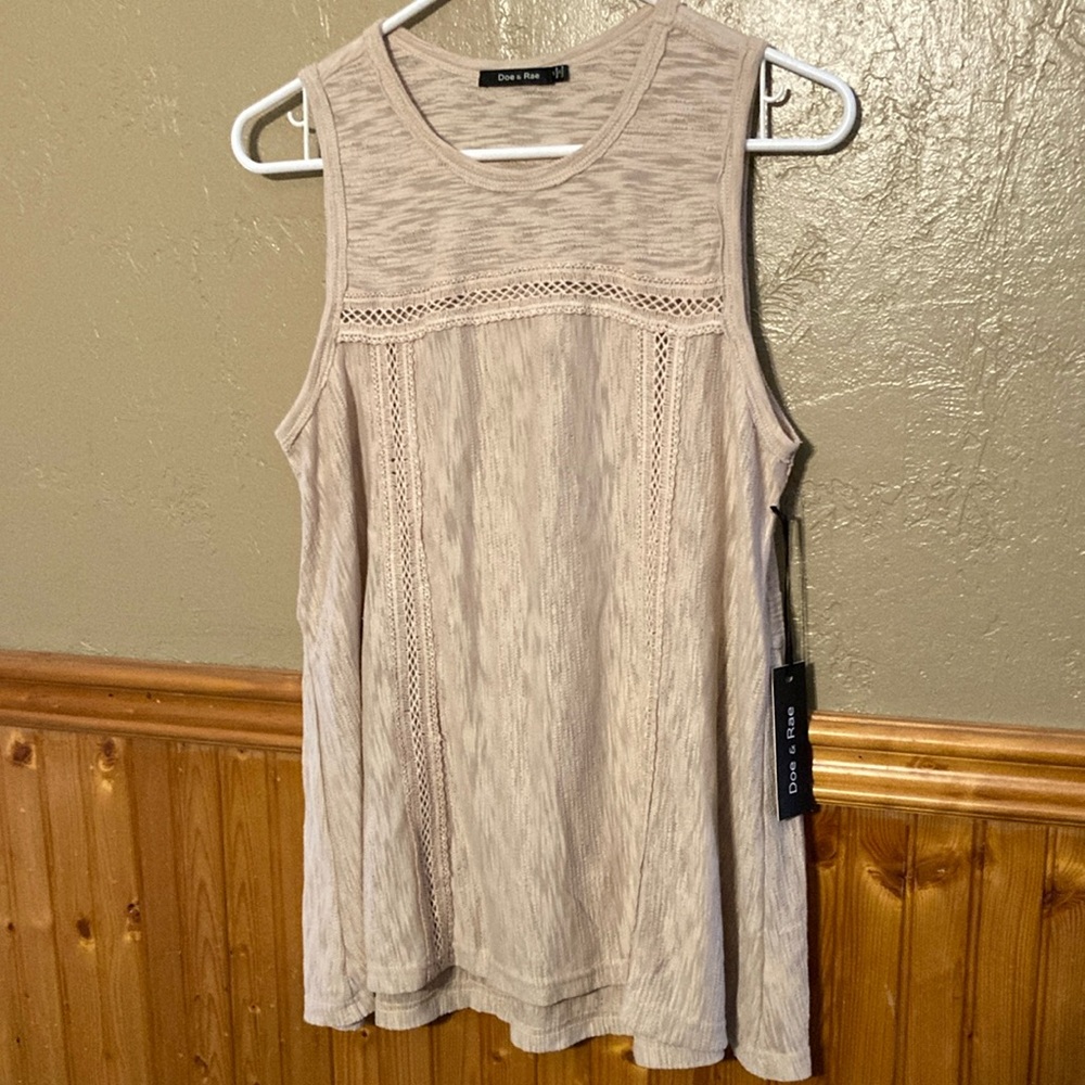 Doe & Rae Tan Sleeveless Tank Top with Textured Detail